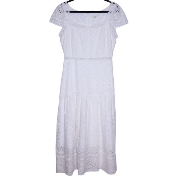 JUST ME Eyelet Maxi Dress White Lined Short Sleeve Cottagecore Women's M - Picture 1 of 8